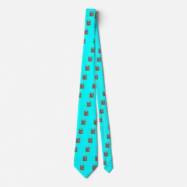 PEACOCKS IN LOVE Red Teal Blue Turquoise Green  Tie (Front)