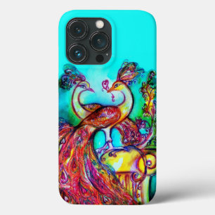 PEACOCKS IN LOVE Red Turquoise Blue  iPhone 13 Pro Case