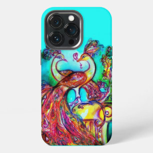 PEACOCKS IN LOVE Red Turquoise Blue iPhone 13 Pro Case