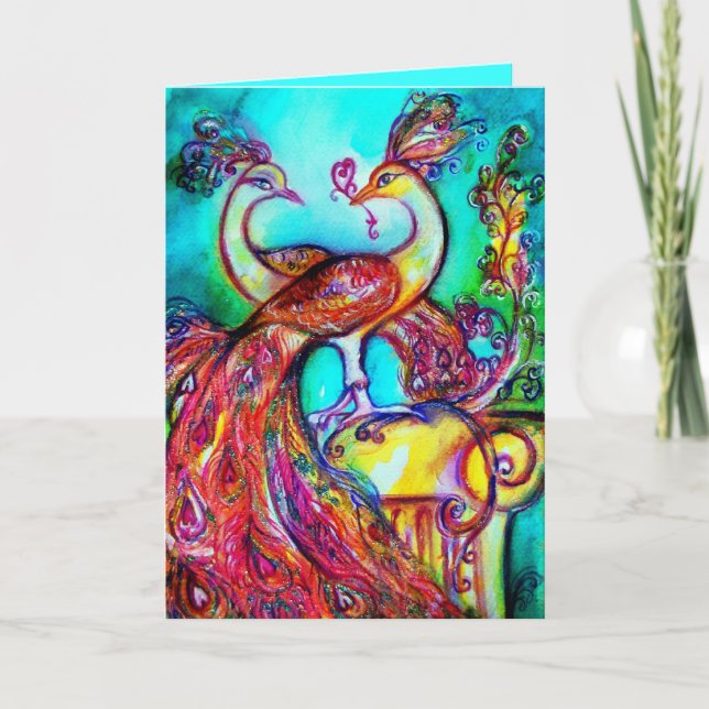 PEACOCKS IN LOVE Valentine's Day Holiday Card (Front)