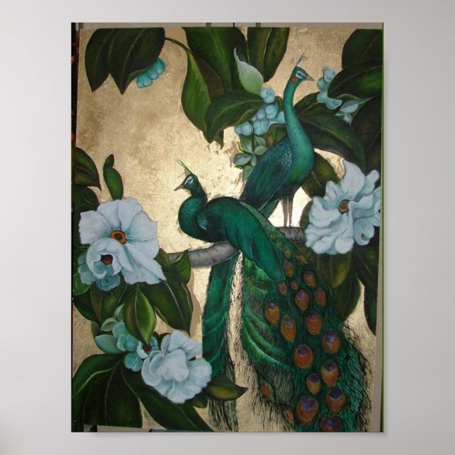 Peacocks in Magnolia Tree Poster (Front)