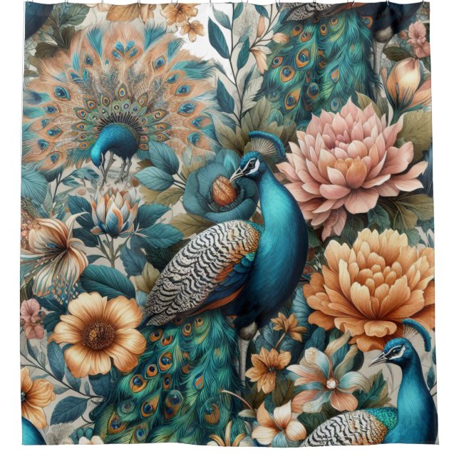 peacocks in nature heavenly peacock illustration shower curtain (Front)