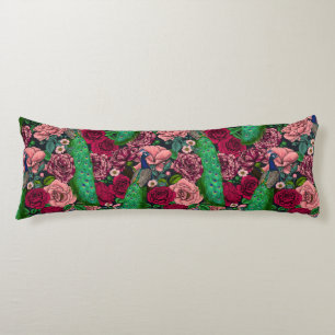 Peacocks in the rose garden 2 body cushion