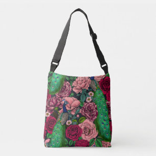 Peacocks in the rose garden 2 crossbody bag