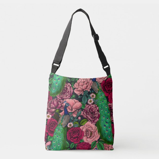 Peacocks in the rose garden 2 crossbody bag (Front)
