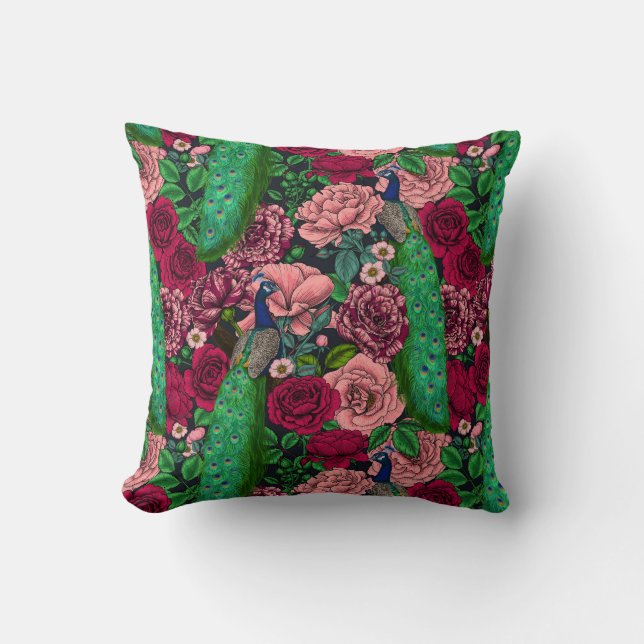 Peacocks in the rose garden 2 cushion (Front)