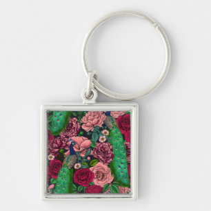 Peacocks in the rose garden 2 key ring