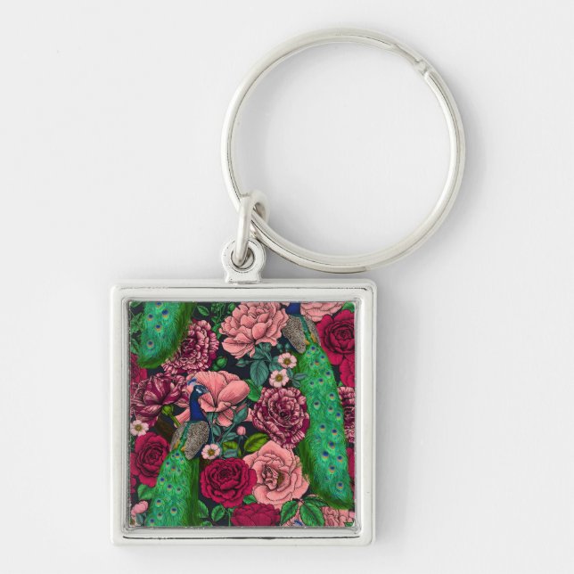 Peacocks in the rose garden 2 key ring (Front)