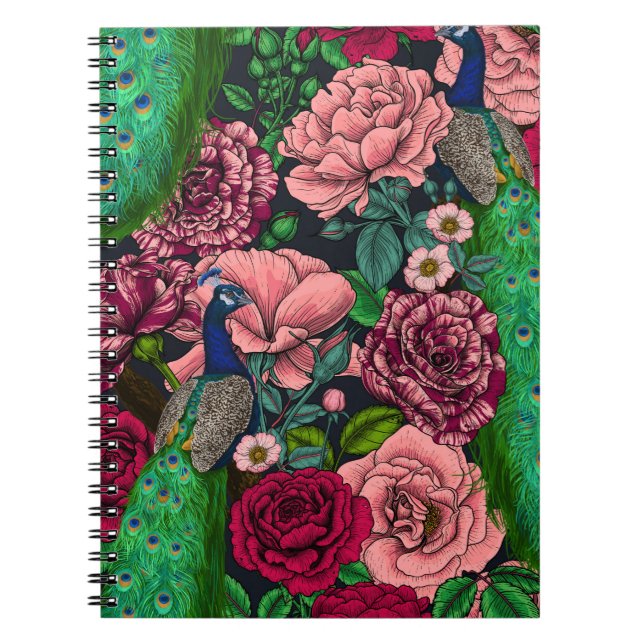 Peacocks in the rose garden 2 notebook (Front)