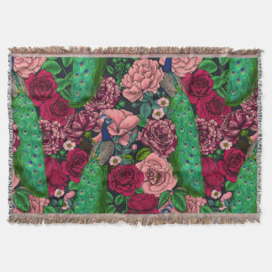 Peacocks in the rose garden 2 throw blanket