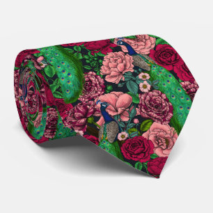 Peacocks in the rose garden 2 tie