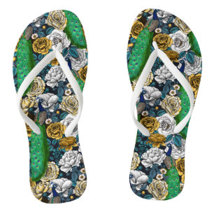 Peacocks in the rose garden 3 flip flops
