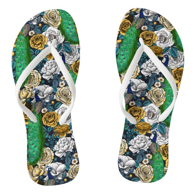Peacocks in the rose garden 3 flip flops (Footbed)