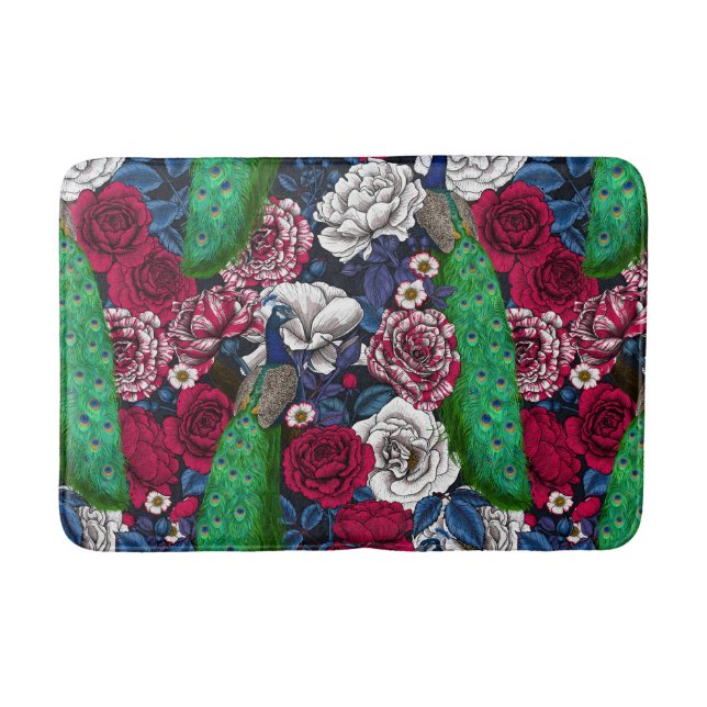 Peacocks in the rose garden bath mat (Front)