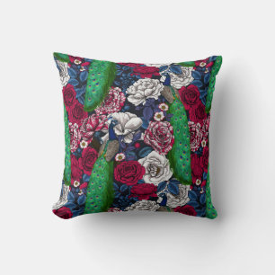 Peacocks in the rose garden cushion