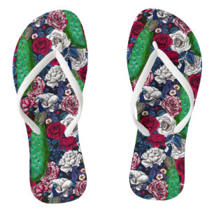 Peacocks in the rose garden flip flops