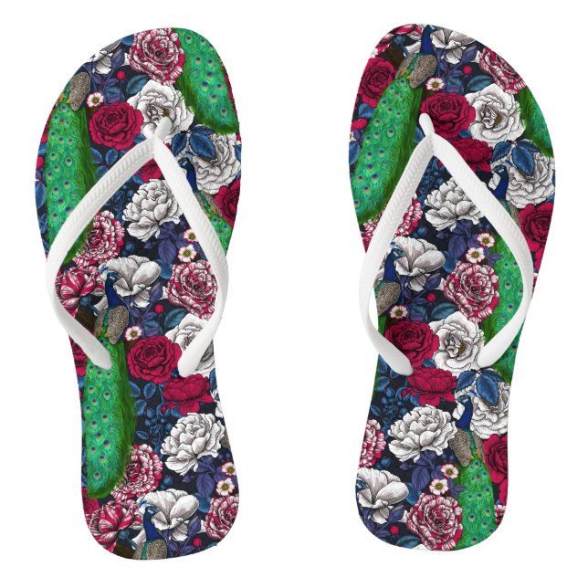 Peacocks in the rose garden flip flops (Footbed)