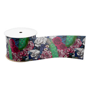 Peacocks in the rose garden satin ribbon