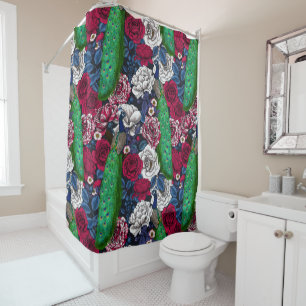 Peacocks in the rose garden shower curtain