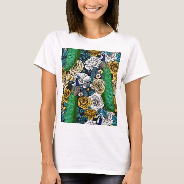 Peacocks in the rose garden  T-Shirt (Front)