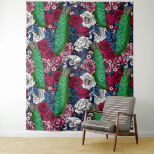 Peacocks in the rose garden tapestry