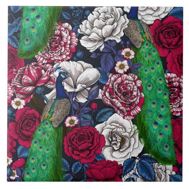 Peacocks in the rose garden tile (Front)