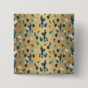 Peacocks on Gold Metallic Silk 15 Cm Square Badge