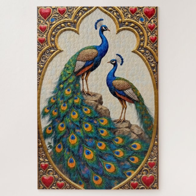 Peacocks Opulent Display of Valentine's Love Jigsaw Puzzle (Vertical)