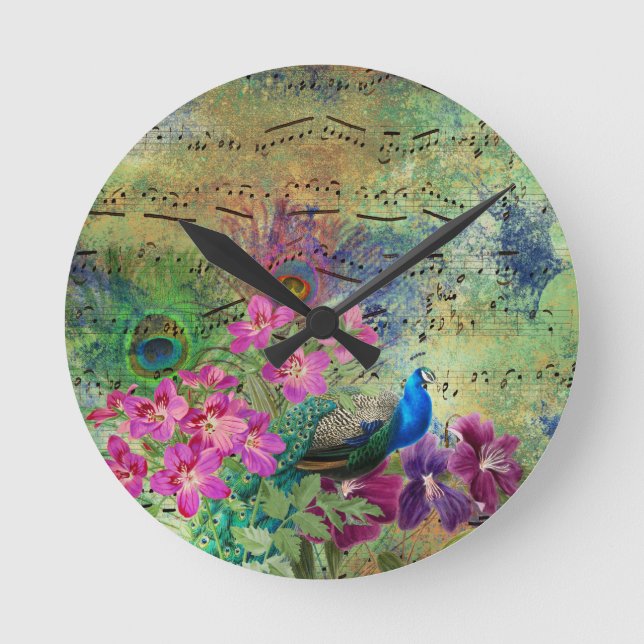 Peacocks Peacock French Antique Look Round Clock (Front)