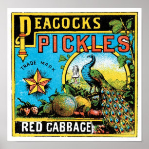 Peacock's Pickles Red Cabbage Label Poster