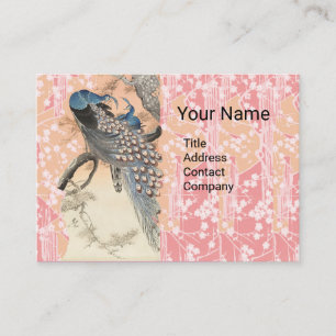 PEACOCKS,PINK WHITE SAKURA FLOWERS Japanese Floral Business Card