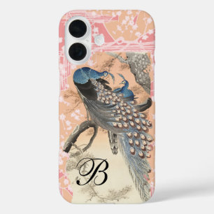 PEACOCKS,PINK WHITE SAKURA FLOWERS Japanese Floral iPhone 16 Case