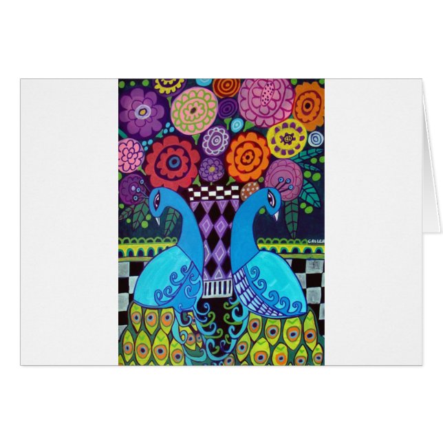 Peacocks with Flowers Art by heather Galler (Front Horizontal)