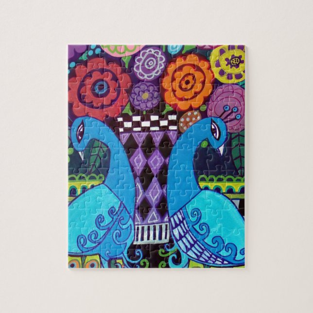 Peacocks with Flowers Art by heather Galler Jigsaw Puzzle (Vertical)