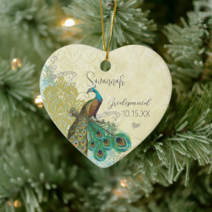 Peacocl Vintage Bird Maid of Honour Ornaments