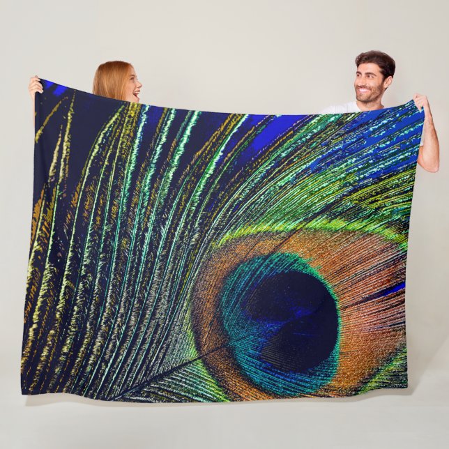 Peacocok Feather Bohemian Fleece Blanket (In Situ)