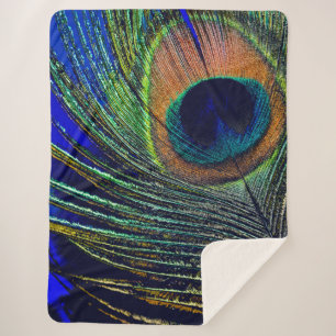 Peacocok Feather Bohemian Sherpa Blanket