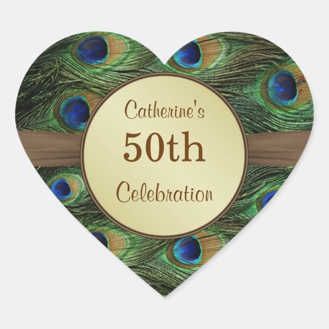 Peacok's feather 50th Birthday Celebration Sticker (Front)