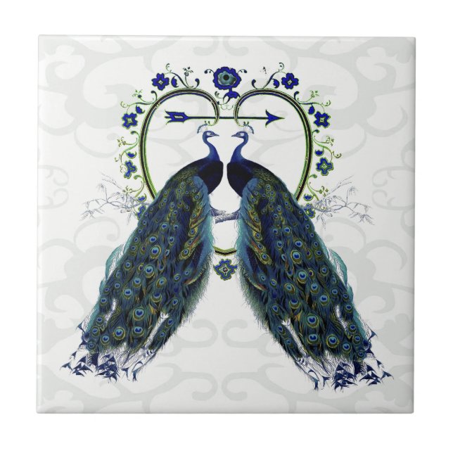 PEAFOWL peacock love heart personalised Tile (Front)