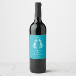 Peafowl peacock teal wedding custom wine label