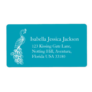 Peafowl / peacock white teal return reply label