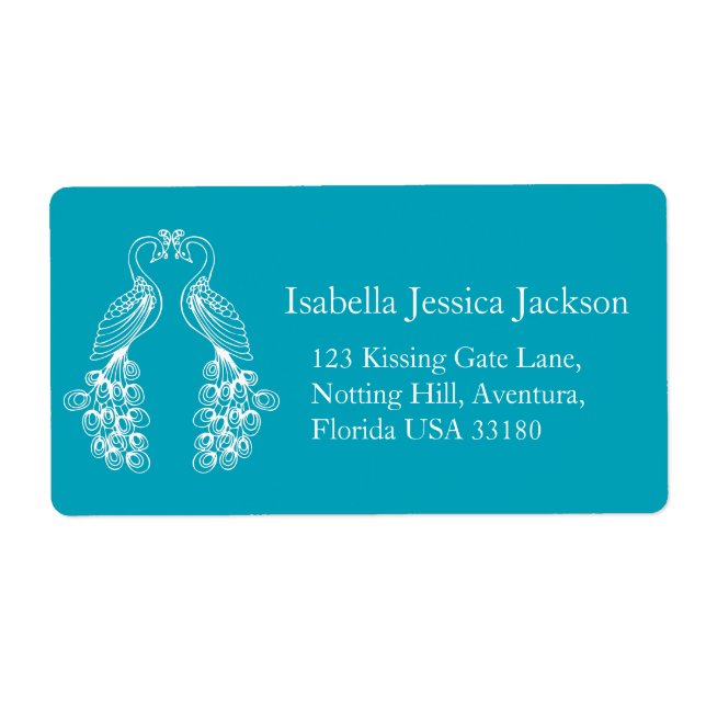 Peafowl / peahens white teal return reply label (Front)