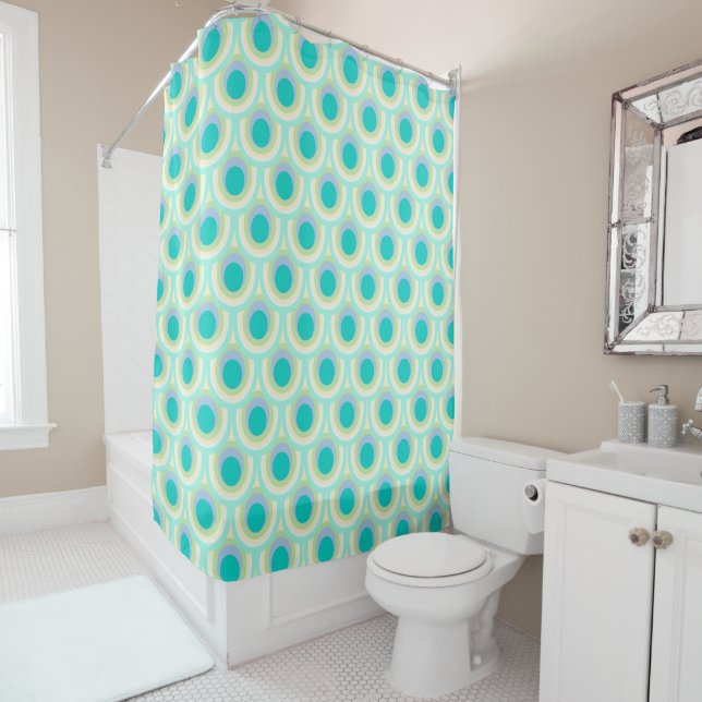 Peahen feather oval pattern shower curtain (In Situ)