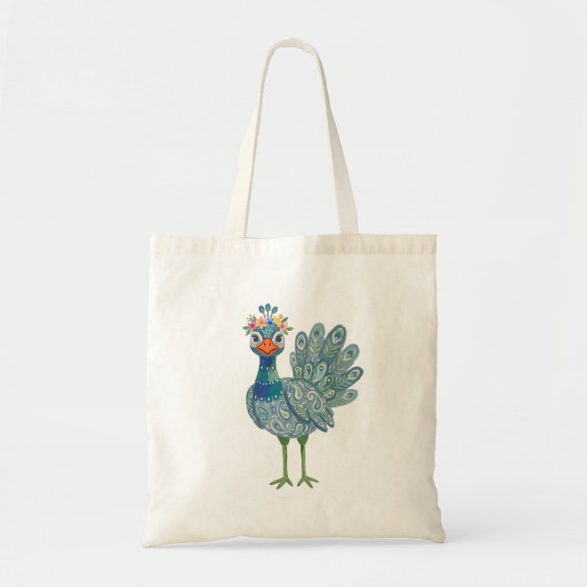 Peahen Flower Crown Tote Bag (Front)