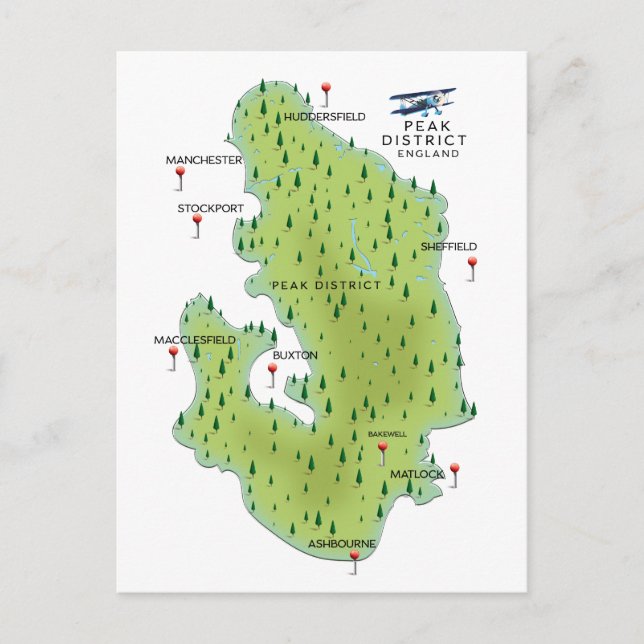 Peak District England Map Postcard (Front)