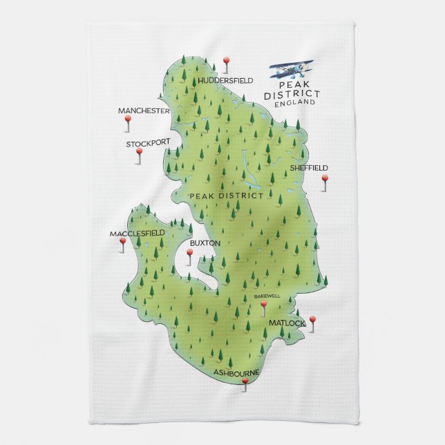 Peak District England Map Tea Towel (Vertical)