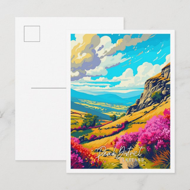 Peak District England vintage travel illustration Postcard (Front/Back)