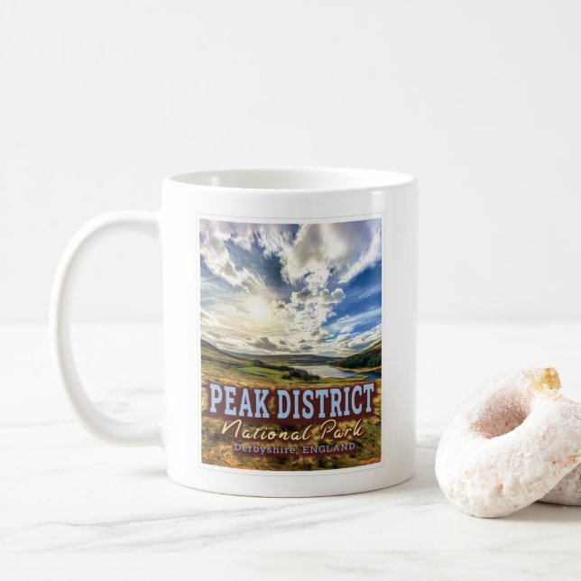 PEAK DISTRICT NATIONAL PARK - DERBYSHIRE ENGLAND COFFEE MUG (With Donut)