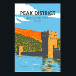 Peak District National Park England Vintage Poster<br><div class="desc">Peak District vector artwork design. The park is England's first national park and contains natural and human-made wonders stretching back for centuries.</div>