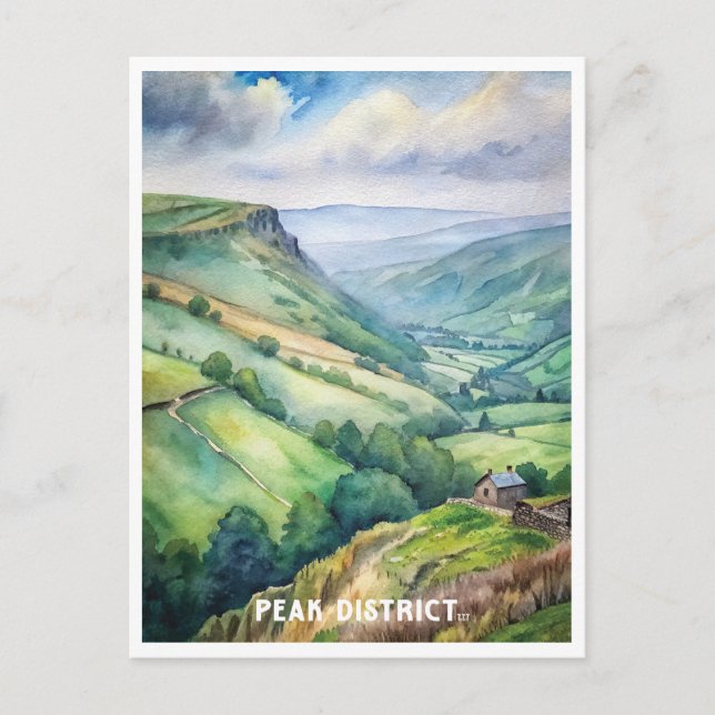 Peak District National Park Watercolor Painting Postcard (Front)